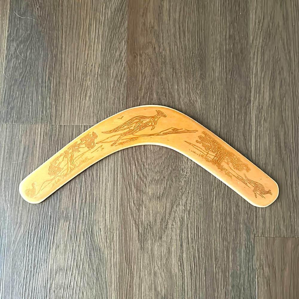 Vintage Australian Engraved Wooden Boomerang